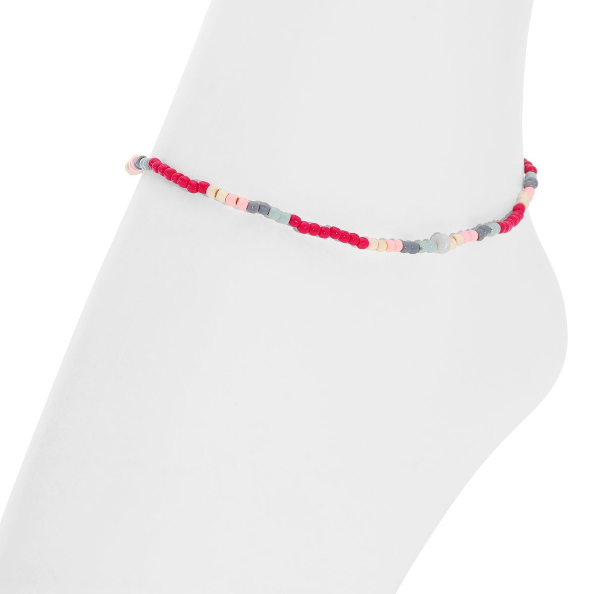 Set/12 Assorted 2mm Stretch Seed Bead Anklets with Pearl Accents