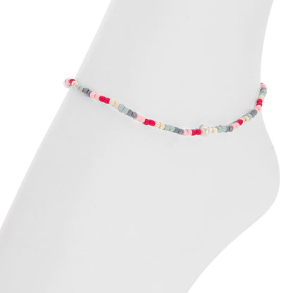 Set/12 Assorted 2mm Stretch Seed Bead Anklets with Pearl Accents