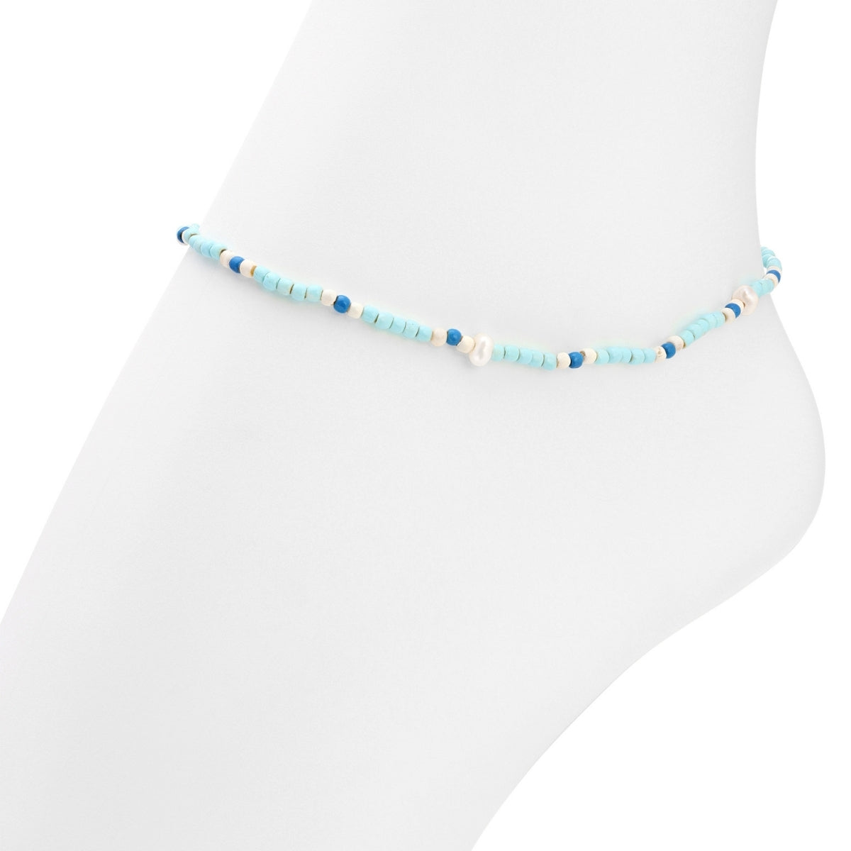 Set/12 Assorted 2mm Stretch Seed Bead Anklets with Pearl Accents