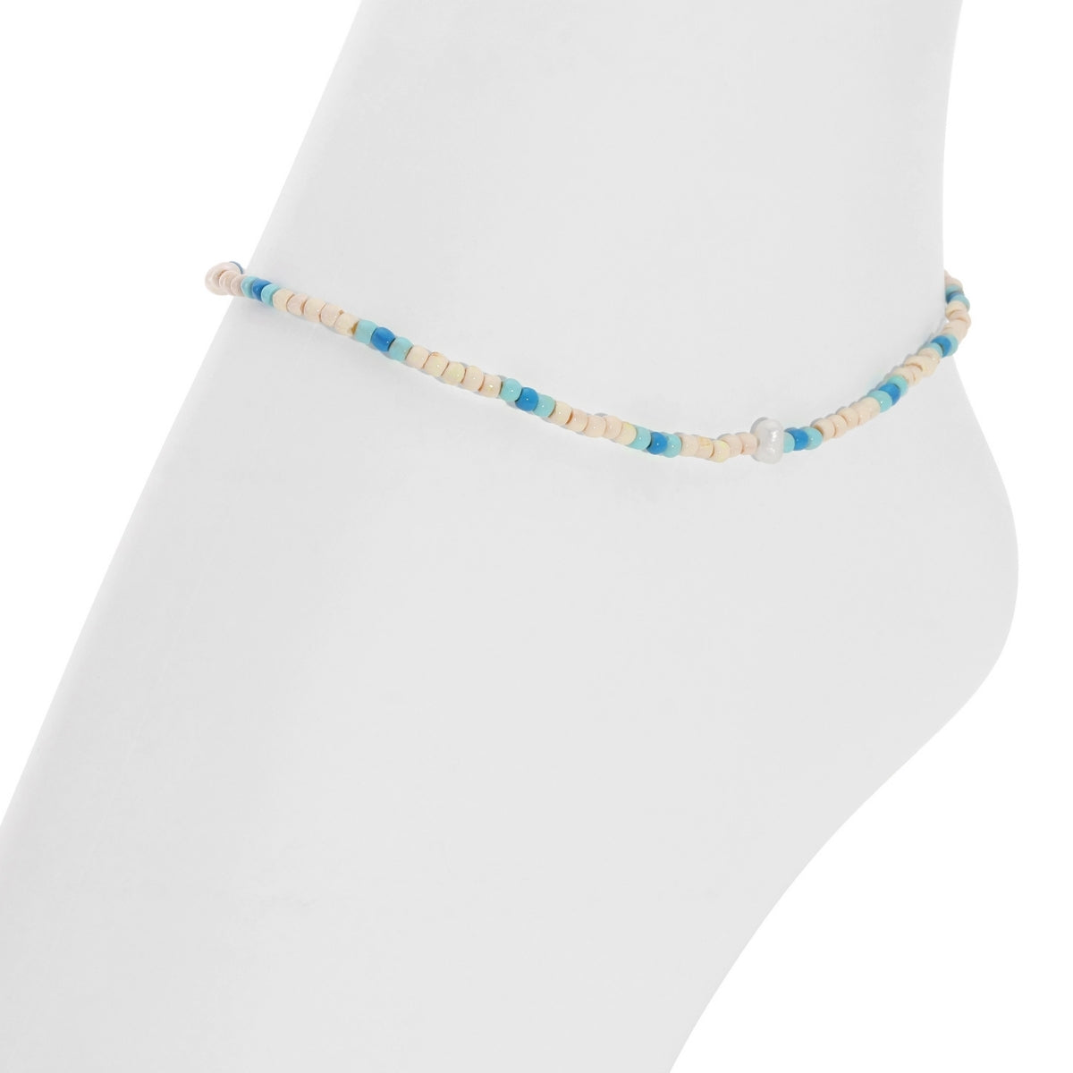 Set/12 Assorted 2mm Stretch Seed Bead Anklets with Pearl Accents