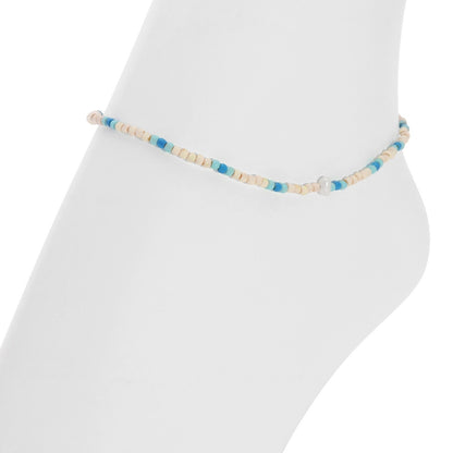 Set/12 Assorted 2mm Stretch Seed Bead Anklets with Pearl Accents
