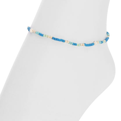 Set/12 Assorted 2mm Stretch Seed Bead Anklets with Pearl Accents