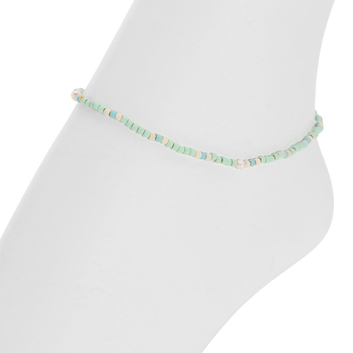 Set/12 Assorted 2mm Stretch Seed Bead Anklets with Pearl Accents