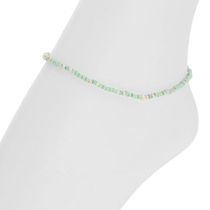 Set/12 Assorted 2mm Stretch Seed Bead Anklets with Pearl Accents