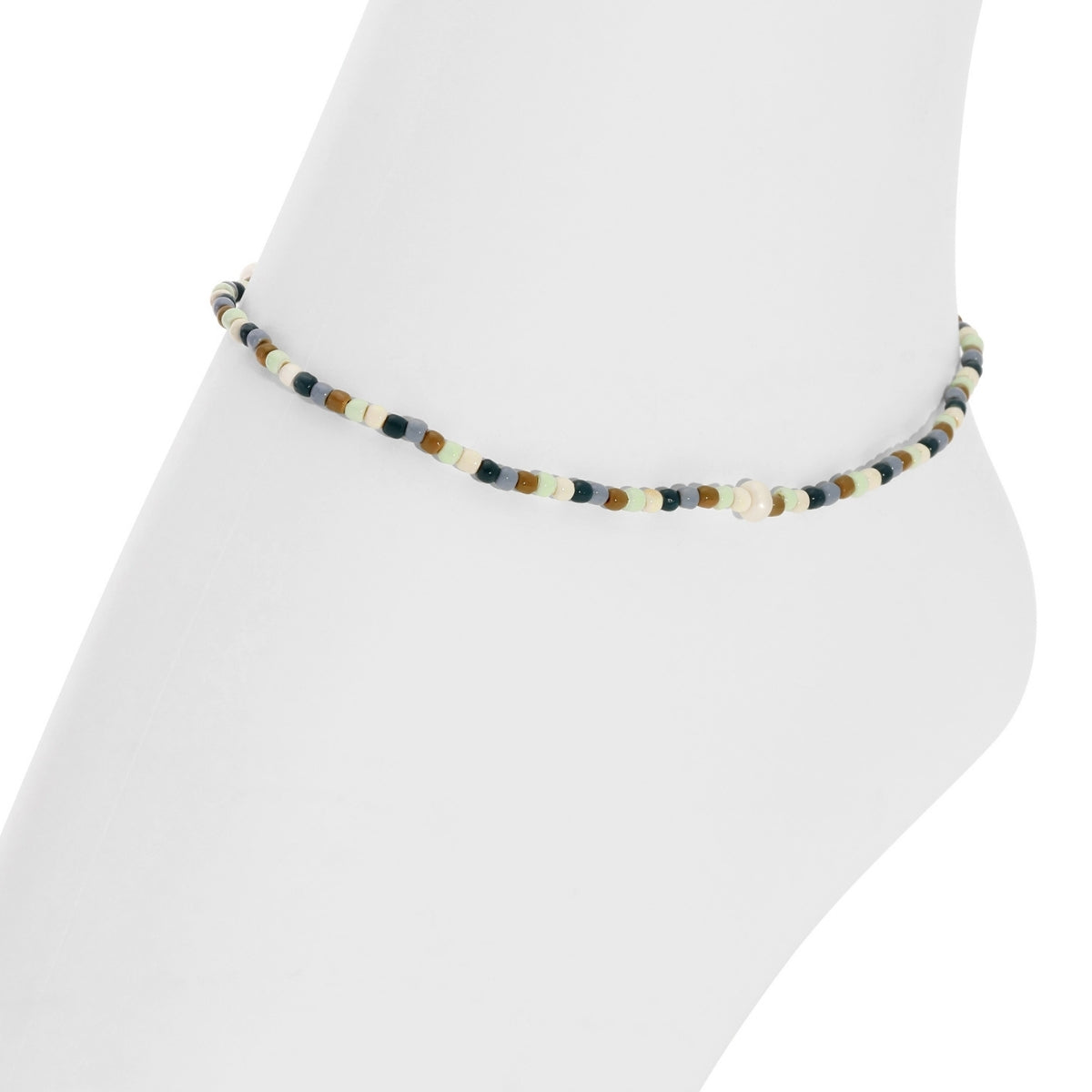 Set/12 Assorted 2mm Stretch Seed Bead Anklets with Pearl Accents