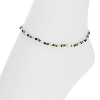 Set/12 Assorted 2mm Stretch Seed Bead Anklets with Pearl Accents