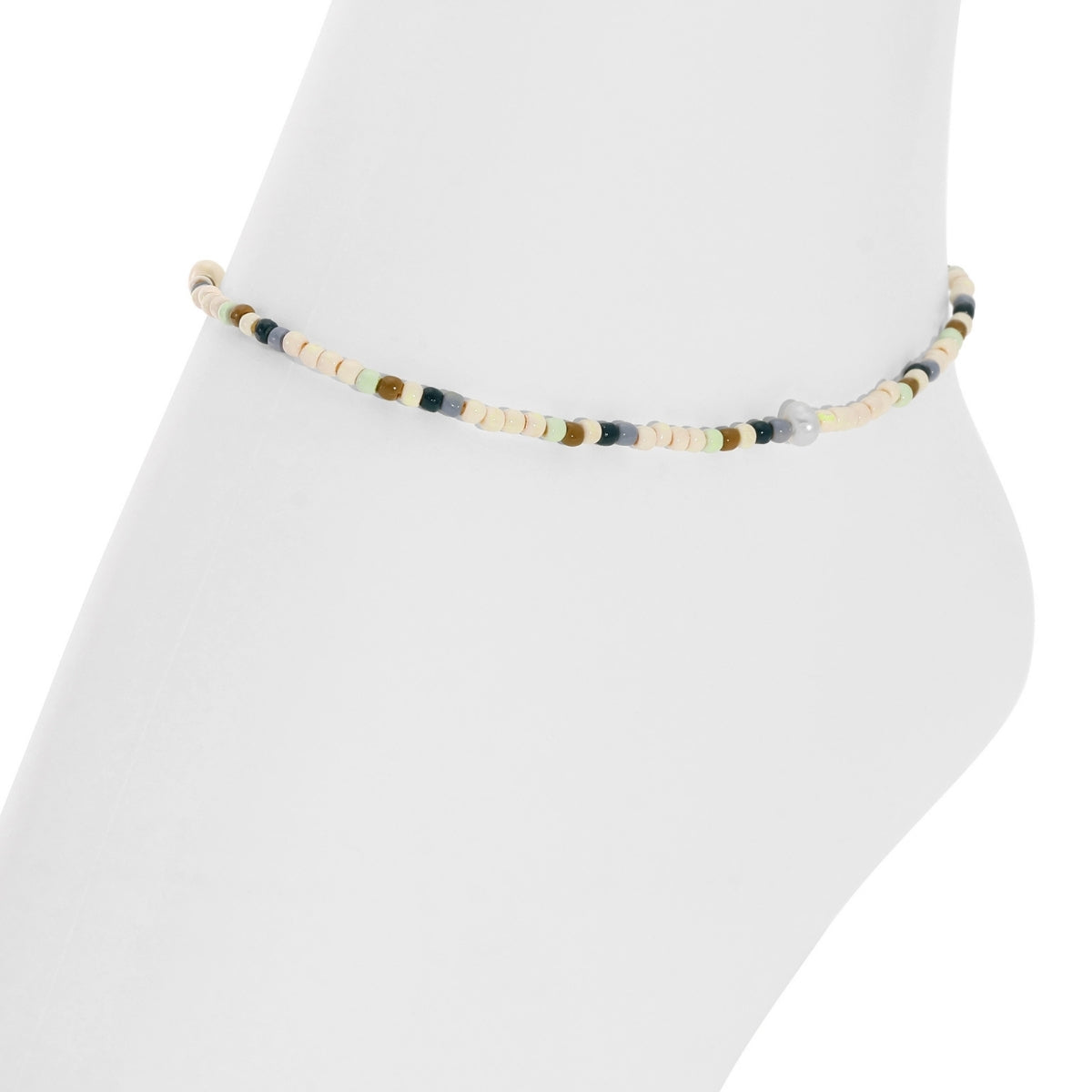 Set/12 Assorted 2mm Stretch Seed Bead Anklets with Pearl Accents