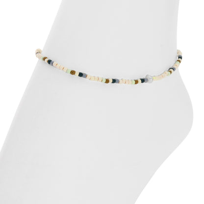 Set/12 Assorted 2mm Stretch Seed Bead Anklets with Pearl Accents