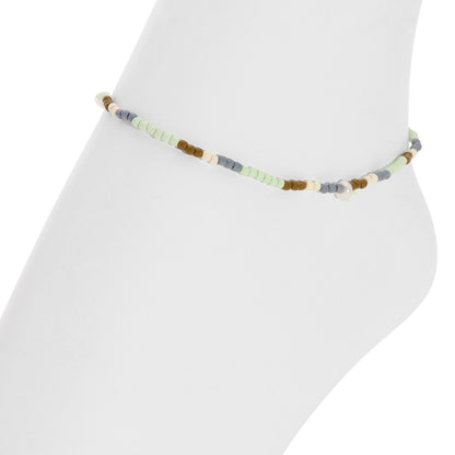 Set/12 Assorted 2mm Stretch Seed Bead Anklets with Pearl Accents