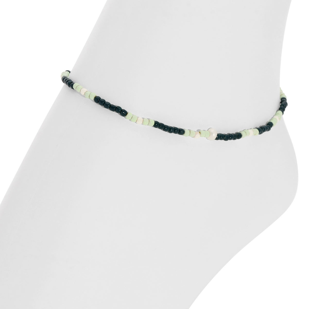 Set/12 Assorted 2mm Stretch Seed Bead Anklets with Pearl Accents