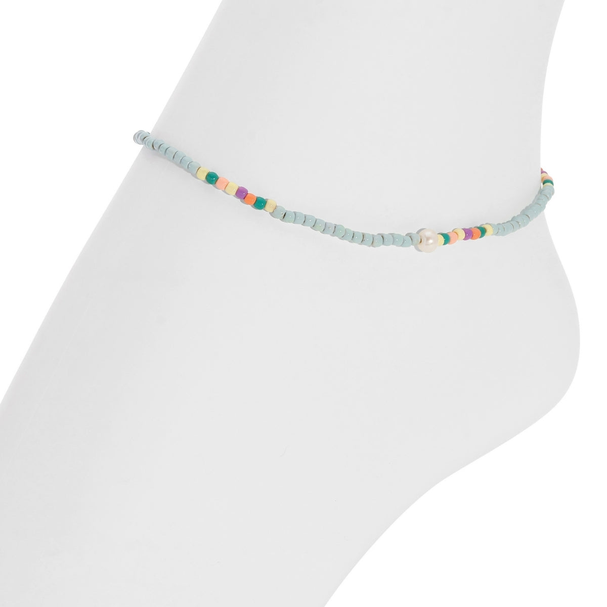 Set/12 Assorted 2mm Stretch Seed Bead Anklets with Pearl Accents