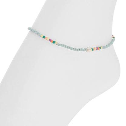 Set/12 Assorted 2mm Stretch Seed Bead Anklets with Pearl Accents