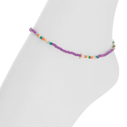 Set/12 Assorted 2mm Stretch Seed Bead Anklets with Pearl Accents