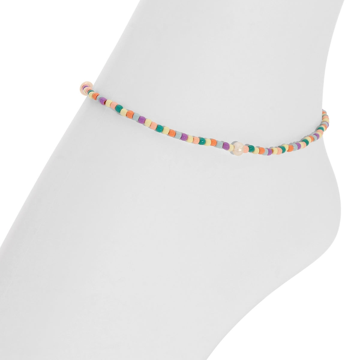 Set/12 Assorted 2mm Stretch Seed Bead Anklets with Pearl Accents