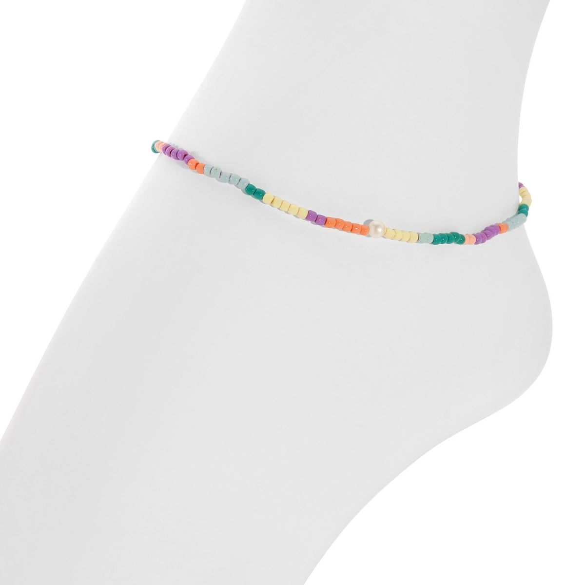 Set/12 Assorted 2mm Stretch Seed Bead Anklets with Pearl Accents