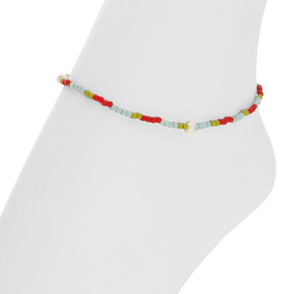Set/12 Assorted 2mm Stretch Seed Bead Anklets with Pearl Accents
