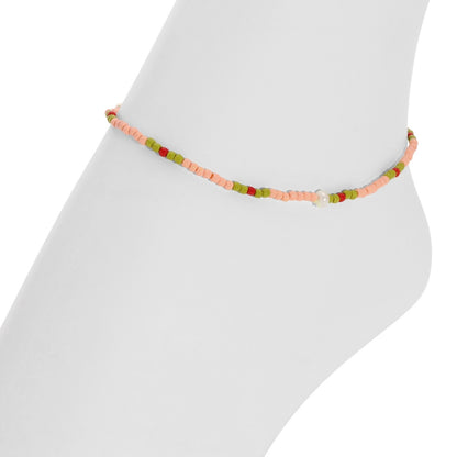 Set/12 Assorted 2mm Stretch Seed Bead Anklets with Pearl Accents