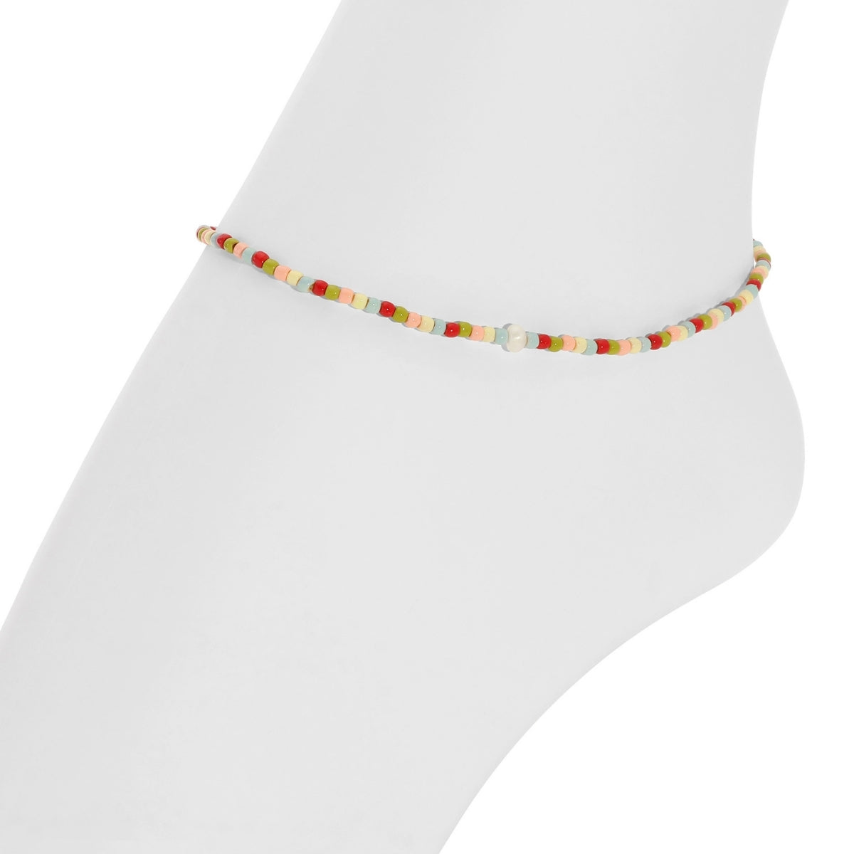 Set/12 Assorted 2mm Stretch Seed Bead Anklets with Pearl Accents