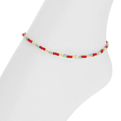 Set/12 Assorted 2mm Stretch Seed Bead Anklets with Pearl Accents
