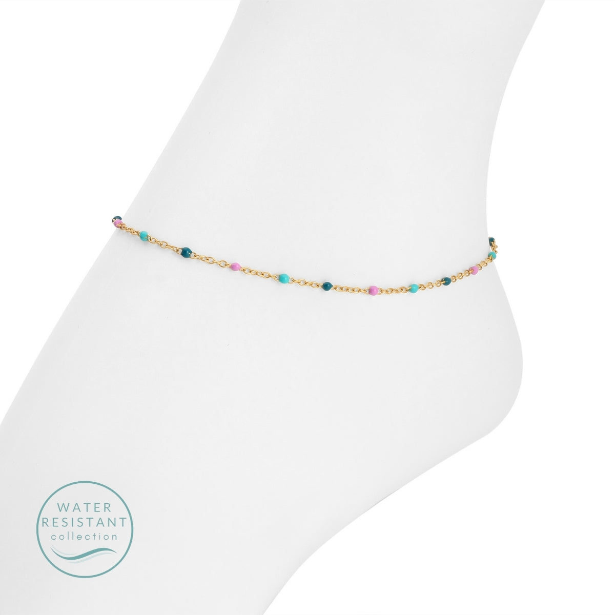 Sweetly Colored Delicate Chain Anklet, Water Resistant
