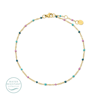Sweetly Colored Delicate Chain Anklet, Water Resistant
