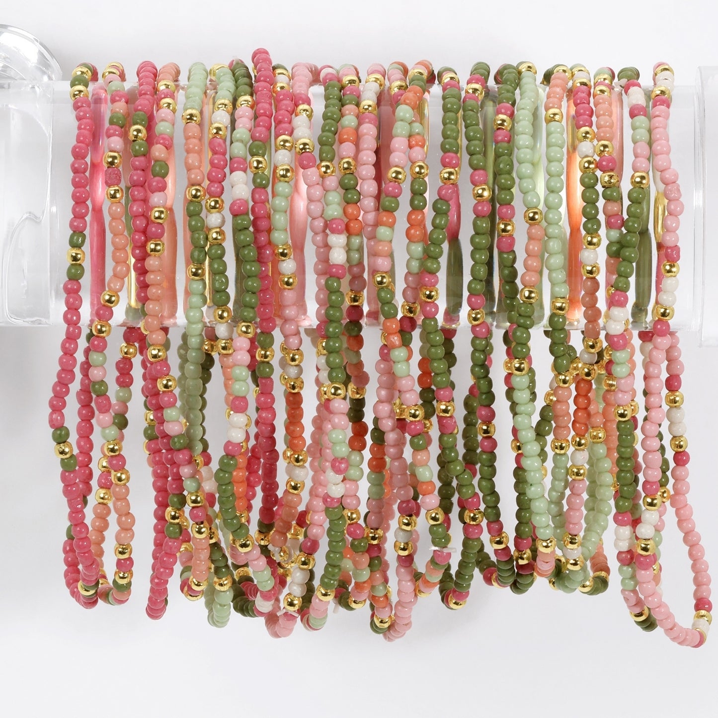 Set/24 Assorted 2mm stretch seed beed bracelets with gold bead accents