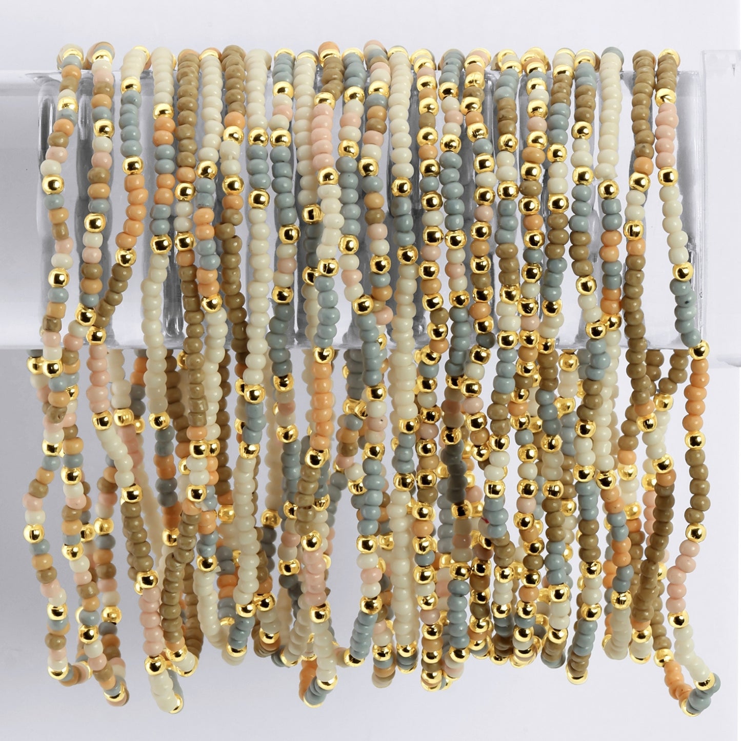 Set/24 Assorted 2mm stretch seed beed bracelets with gold bead accents