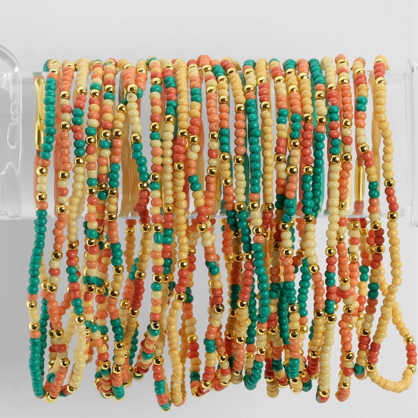 Set/24 Assorted 2mm stretch seed beed bracelets with gold bead accents