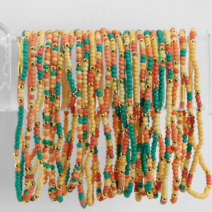 Set/24 Assorted 2mm stretch seed beed bracelets with gold bead accents