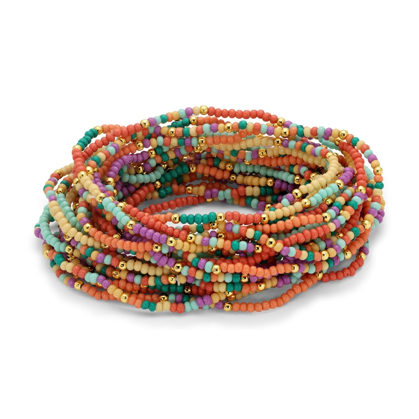 Set/24 Assorted 2mm stretch seed beed bracelets with gold bead accents