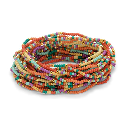 Set/24 Assorted 2mm stretch seed beed bracelets with gold bead accents