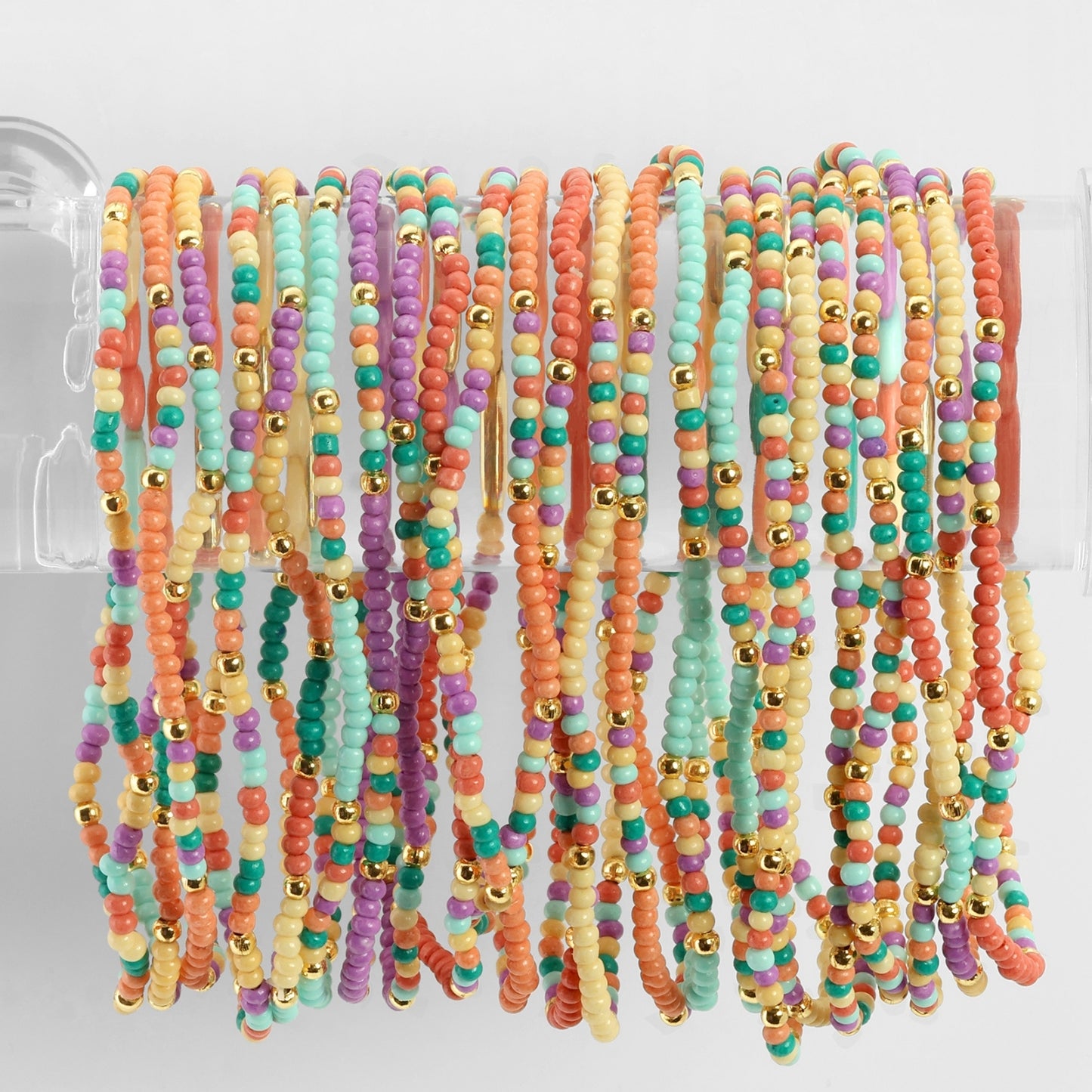 Set/24 Assorted 2mm stretch seed beed bracelets with gold bead accents