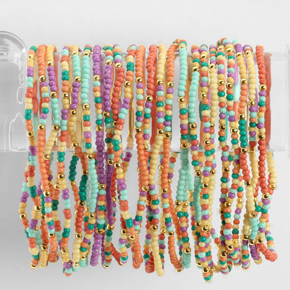 Set/24 Assorted 2mm stretch seed beed bracelets with gold bead accents