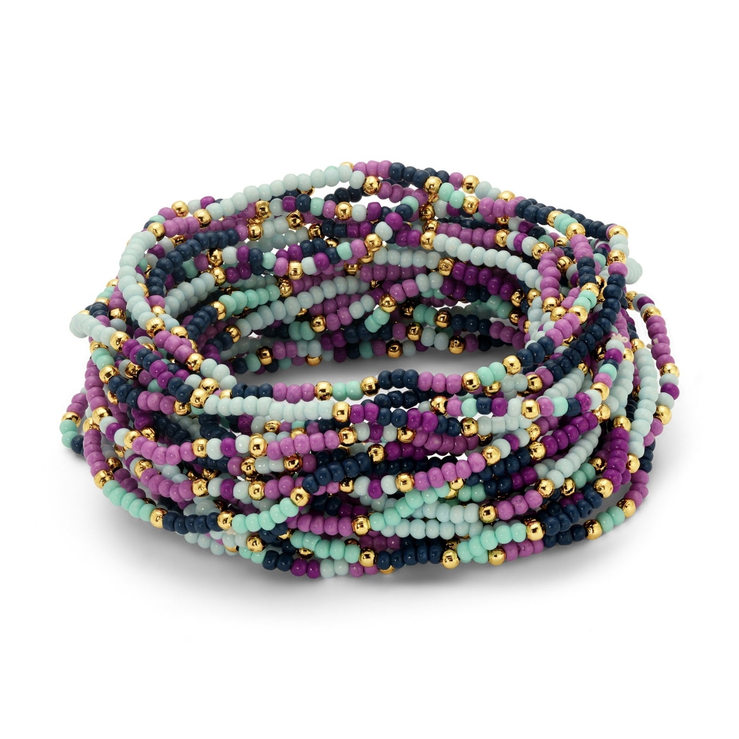 Set/24 Assorted 2mm stretch seed beed bracelets with gold bead accents