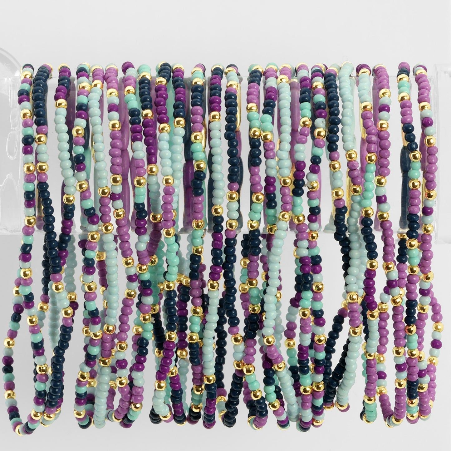 Set/24 Assorted 2mm stretch seed beed bracelets with gold bead accents