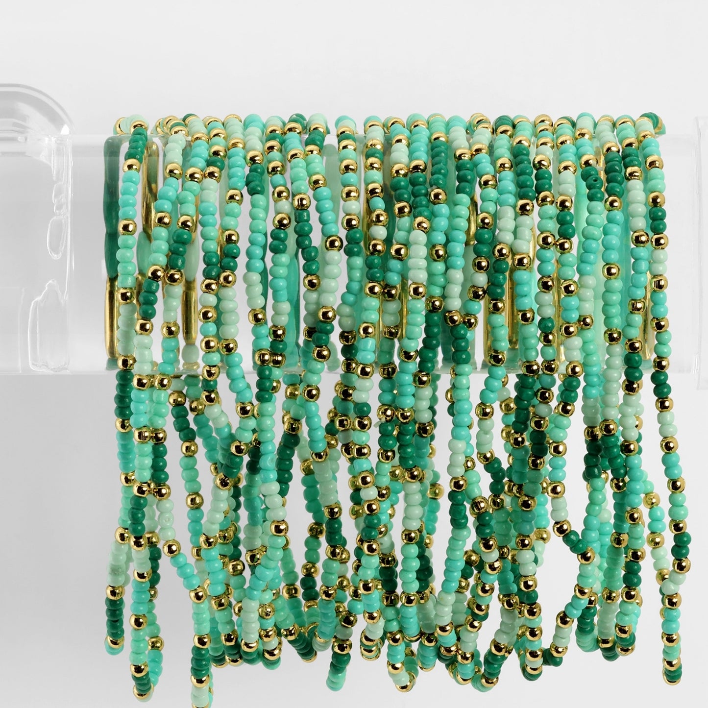 Set/24 Assorted 2mm stretch seed beed bracelets with gold bead accents