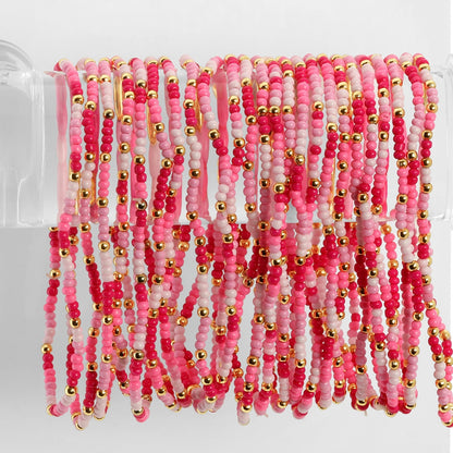 Set/24 Assorted 2mm stretch seed beed bracelets with gold bead accents