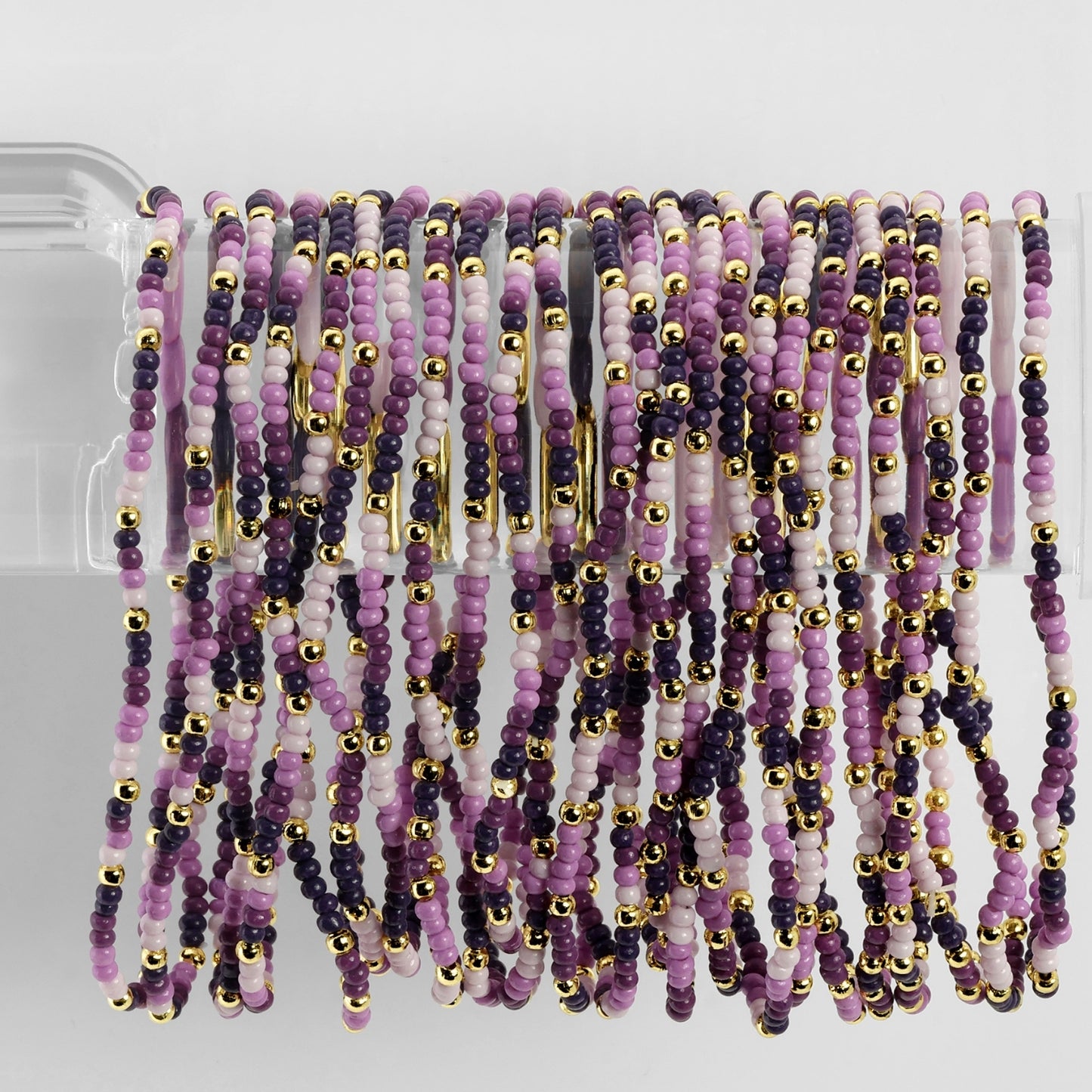 Set/24 Assorted 2mm stretch seed beed bracelets with gold bead accents