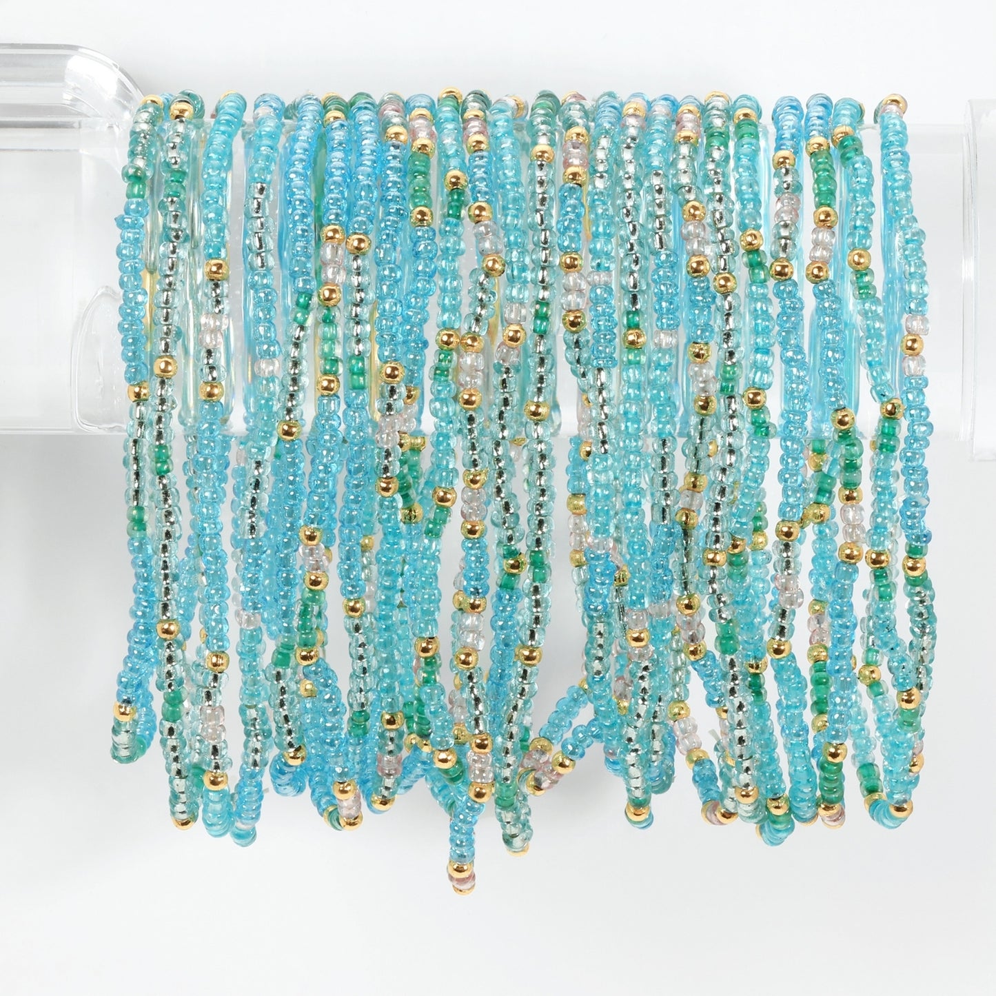 Set/24 Assorted 2mm stretch seed beed bracelets with gold bead accents