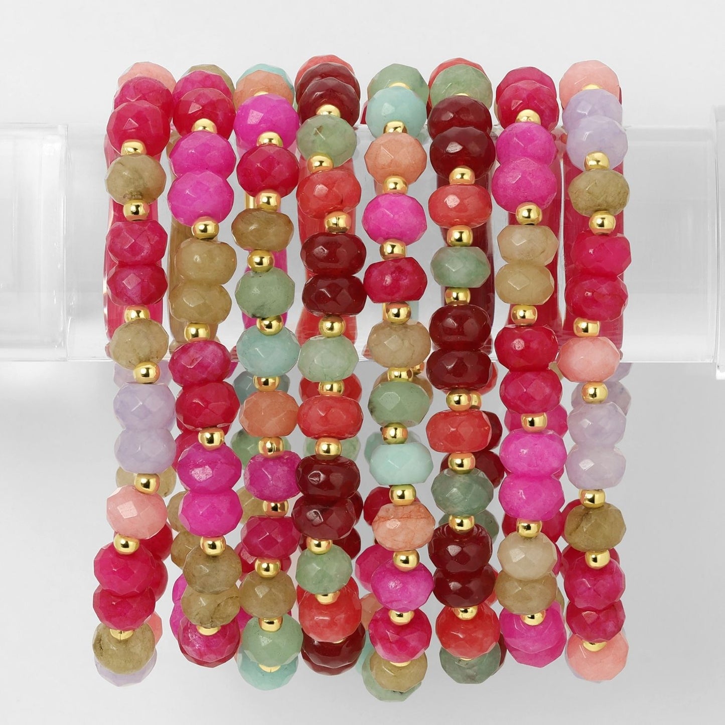 Set/8 Large Stone Bracelets with Gold Bead Accents