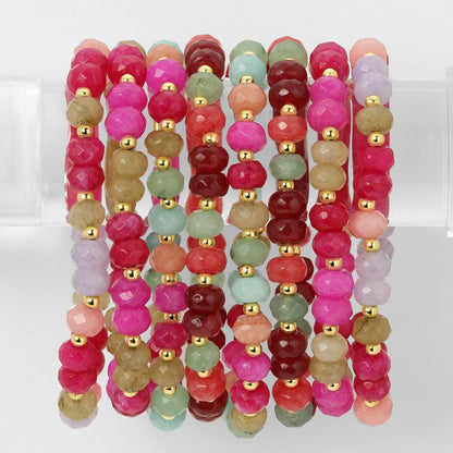 Set/8 Large Stone Bracelets with Gold Bead Accents