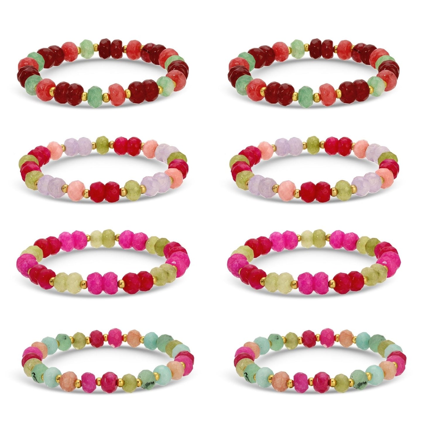Set/8 Large Stone Bracelets with Gold Bead Accents