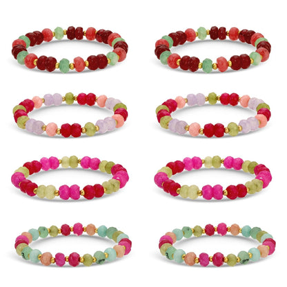Set/8 Large Stone Bracelets with Gold Bead Accents