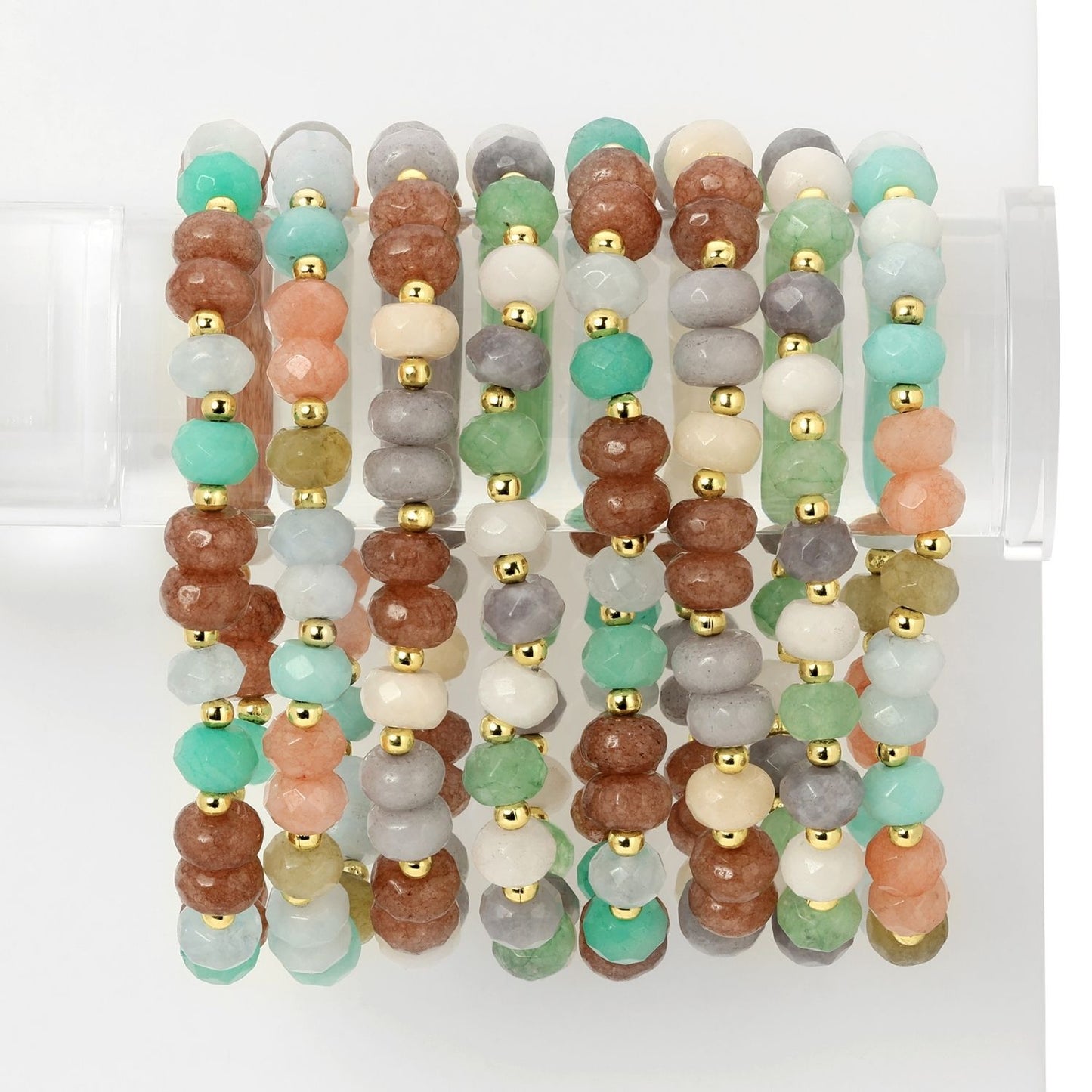 Set/8 Large Stone Bracelets with Gold Bead Accents