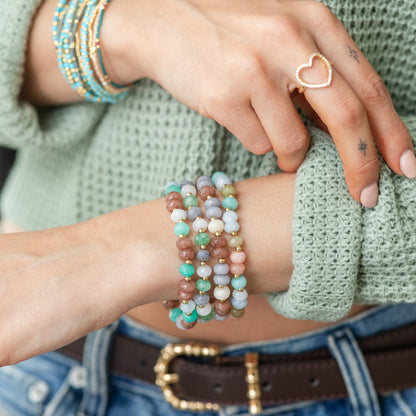 Set/8 Large Stone Bracelets with Gold Bead Accents