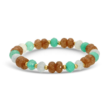 Set/8 Large Stone Bracelets with Gold Bead Accents