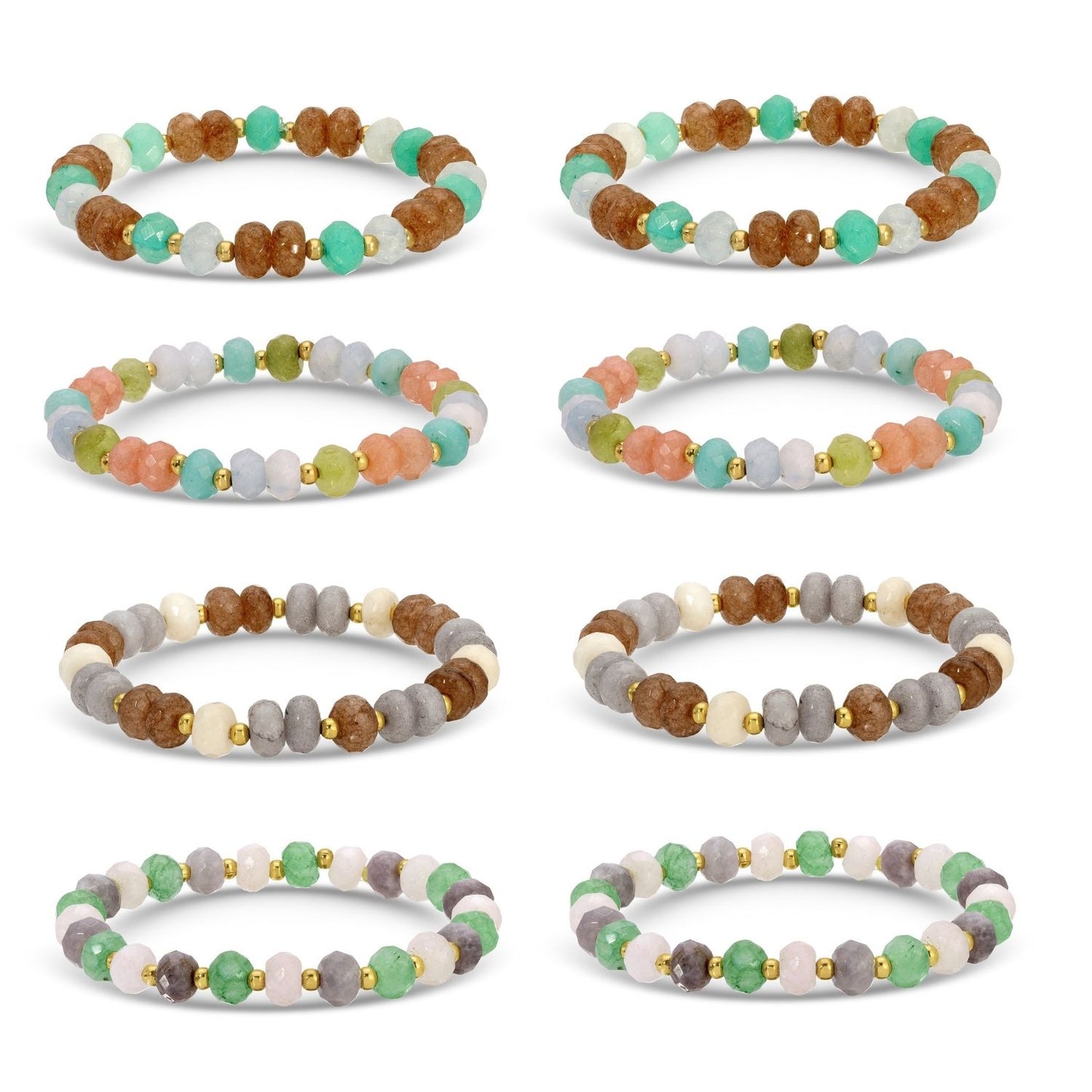 Set/8 Large Stone Bracelets with Gold Bead Accents
