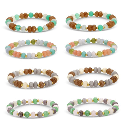 Set/8 Large Stone Bracelets with Gold Bead Accents