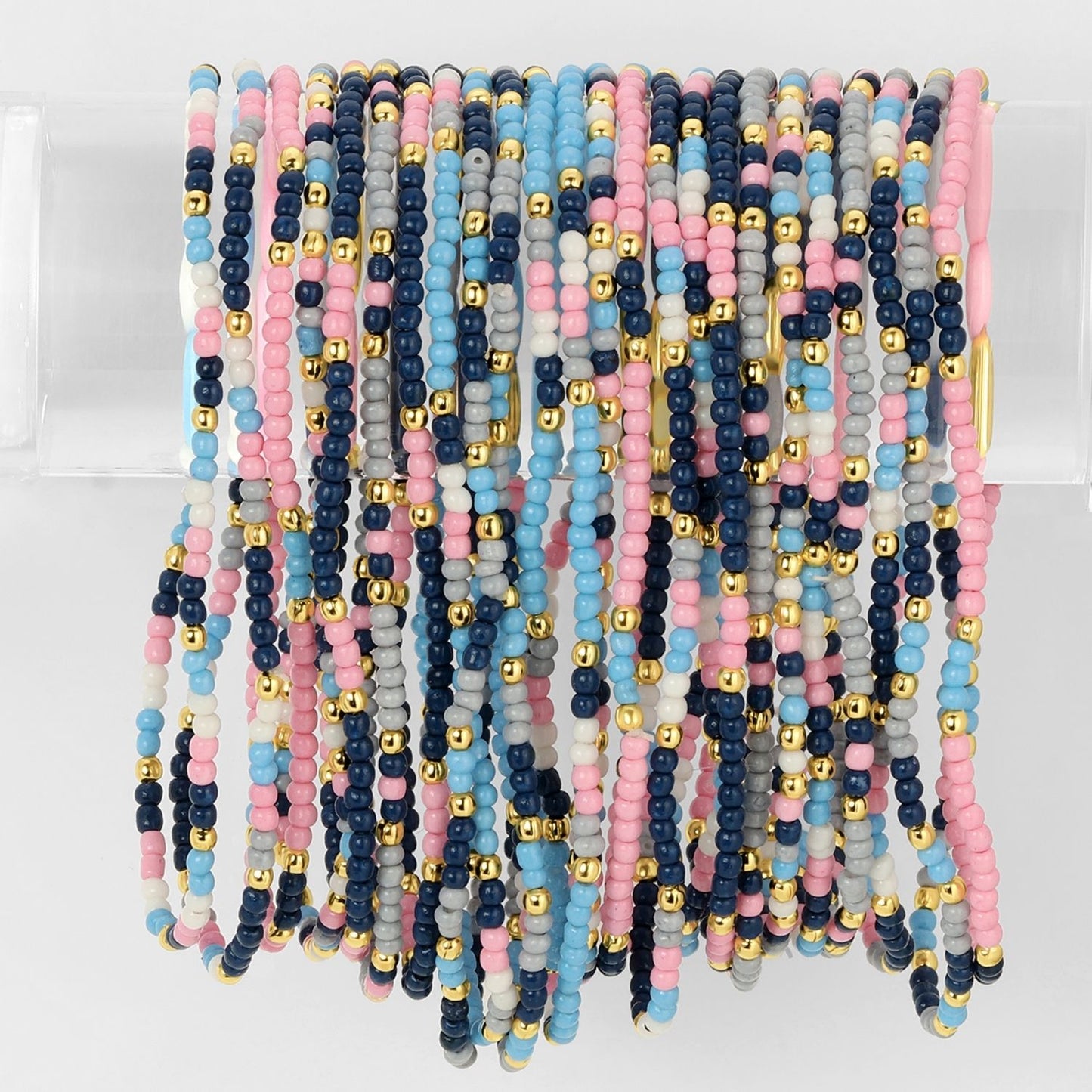 Set/24 Assorted 2mm stretch seed beed bracelets with gold bead accents