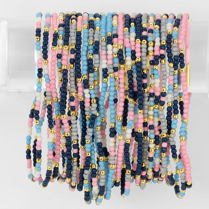 Set/24 Assorted 2mm stretch seed beed bracelets with gold bead accents